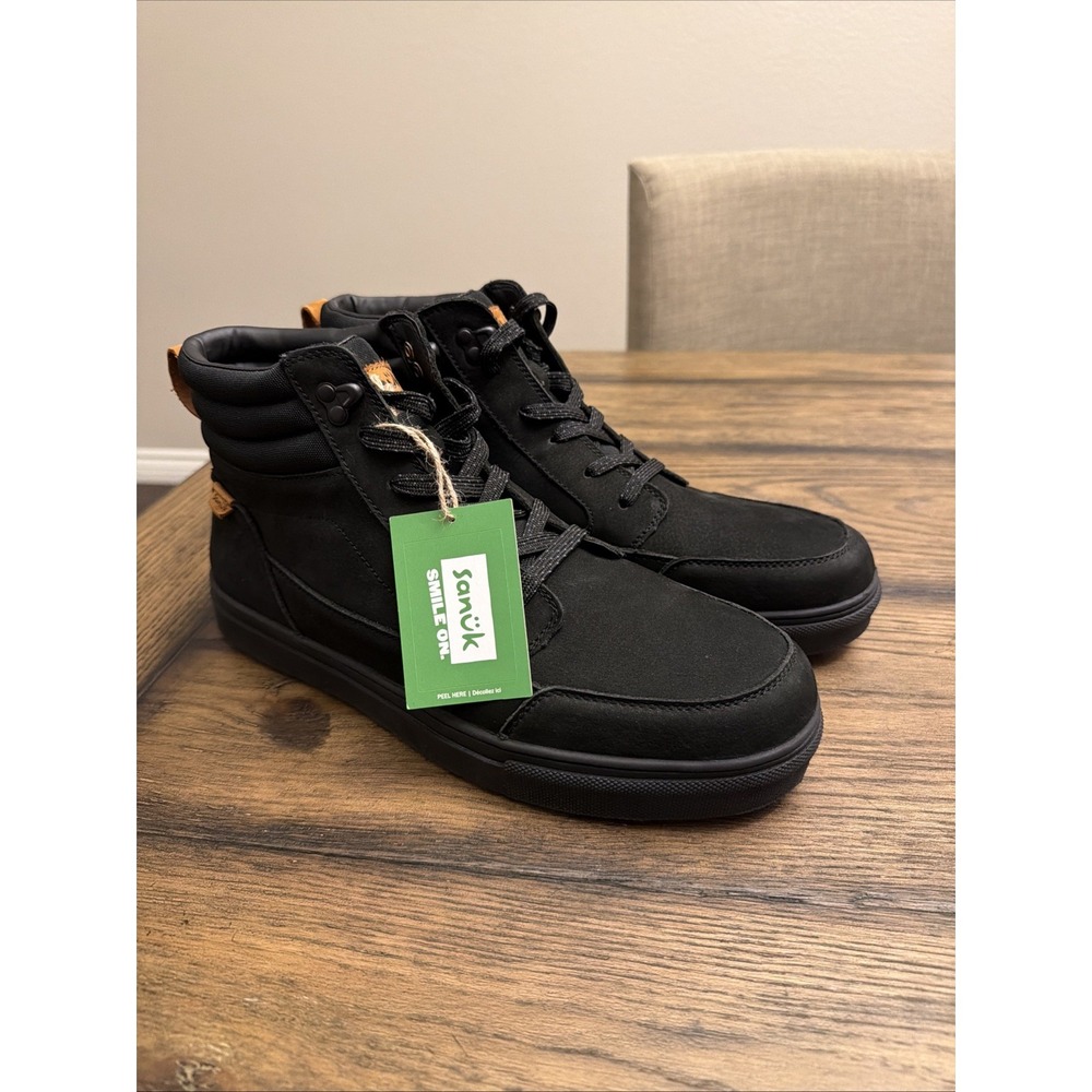 Sanuk Mens Post Up Sneaker Boot Leather Black Midcut Water Repellent Size 12 …S5